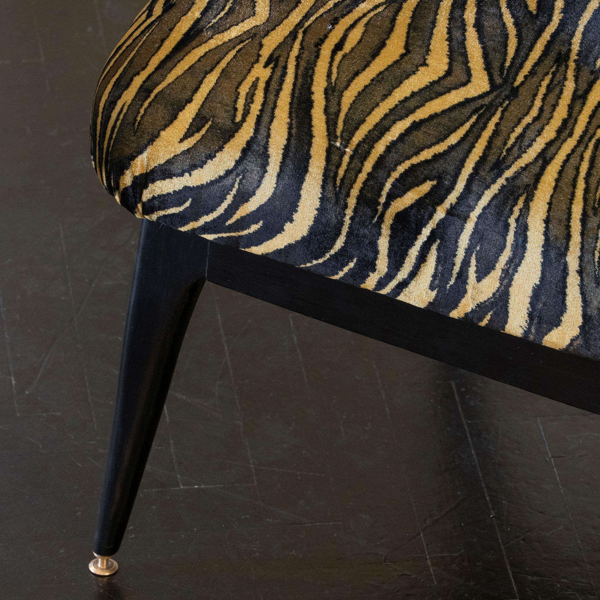 Pair of Low Chairs, Ebonized Mahogany, Print Tiger Silk Velvet, Italy, 1950s 2