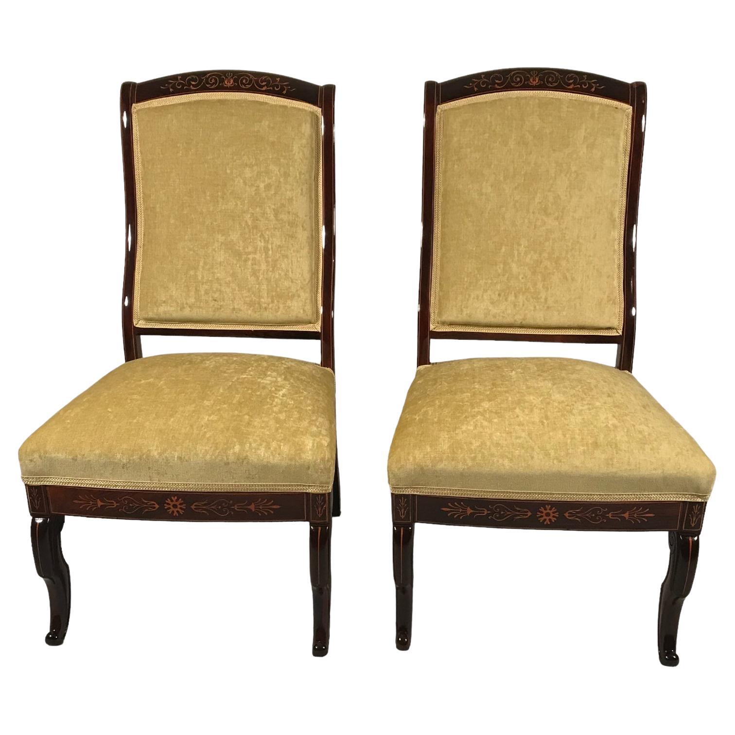 Pair of Low Chairs, French Restoration Period 1840 For Sale