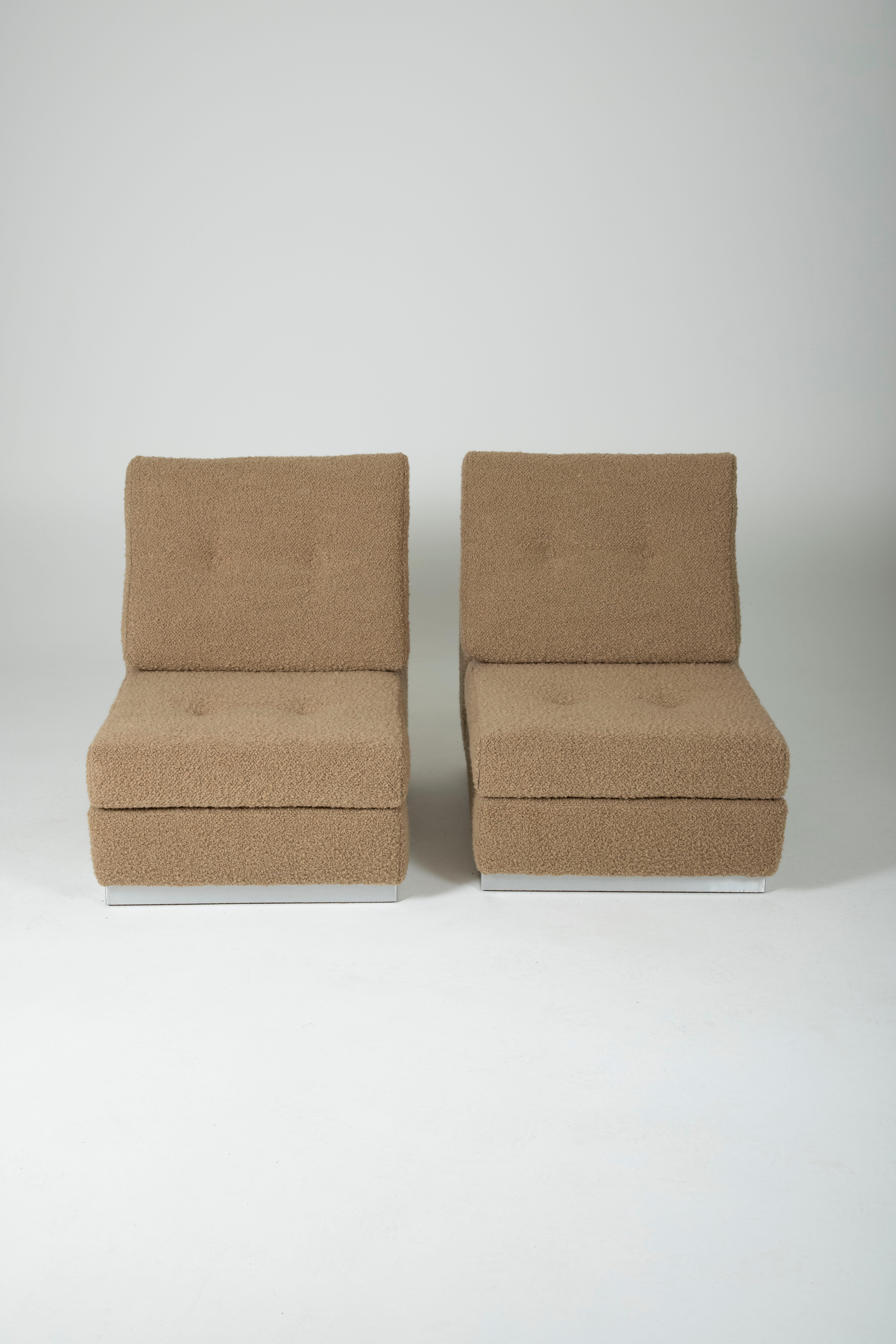 Mid-Century Modern Pair of Low Chairs Jacques Charpentier, 1970s