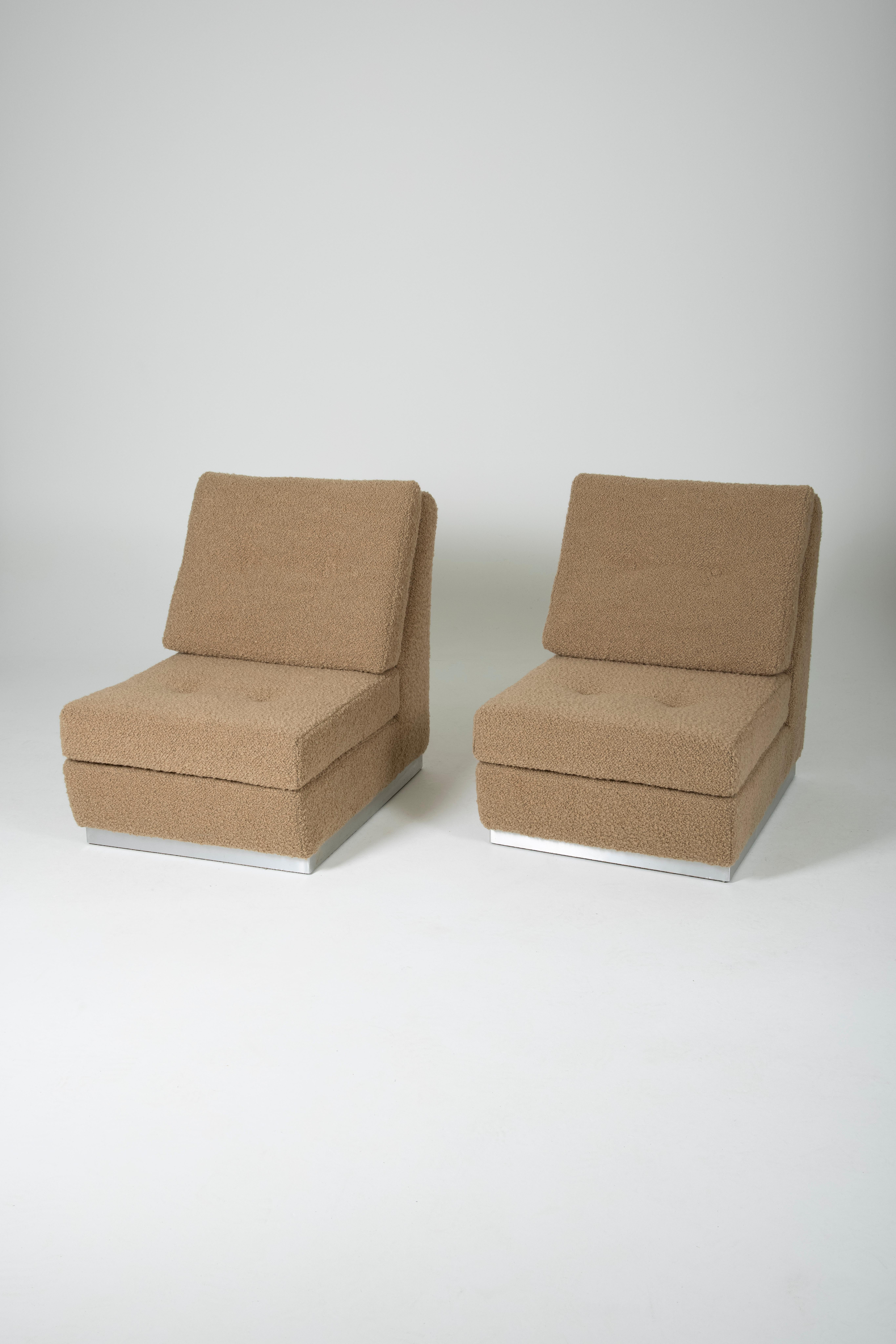 French Pair of Low Chairs Jacques Charpentier, 1970s