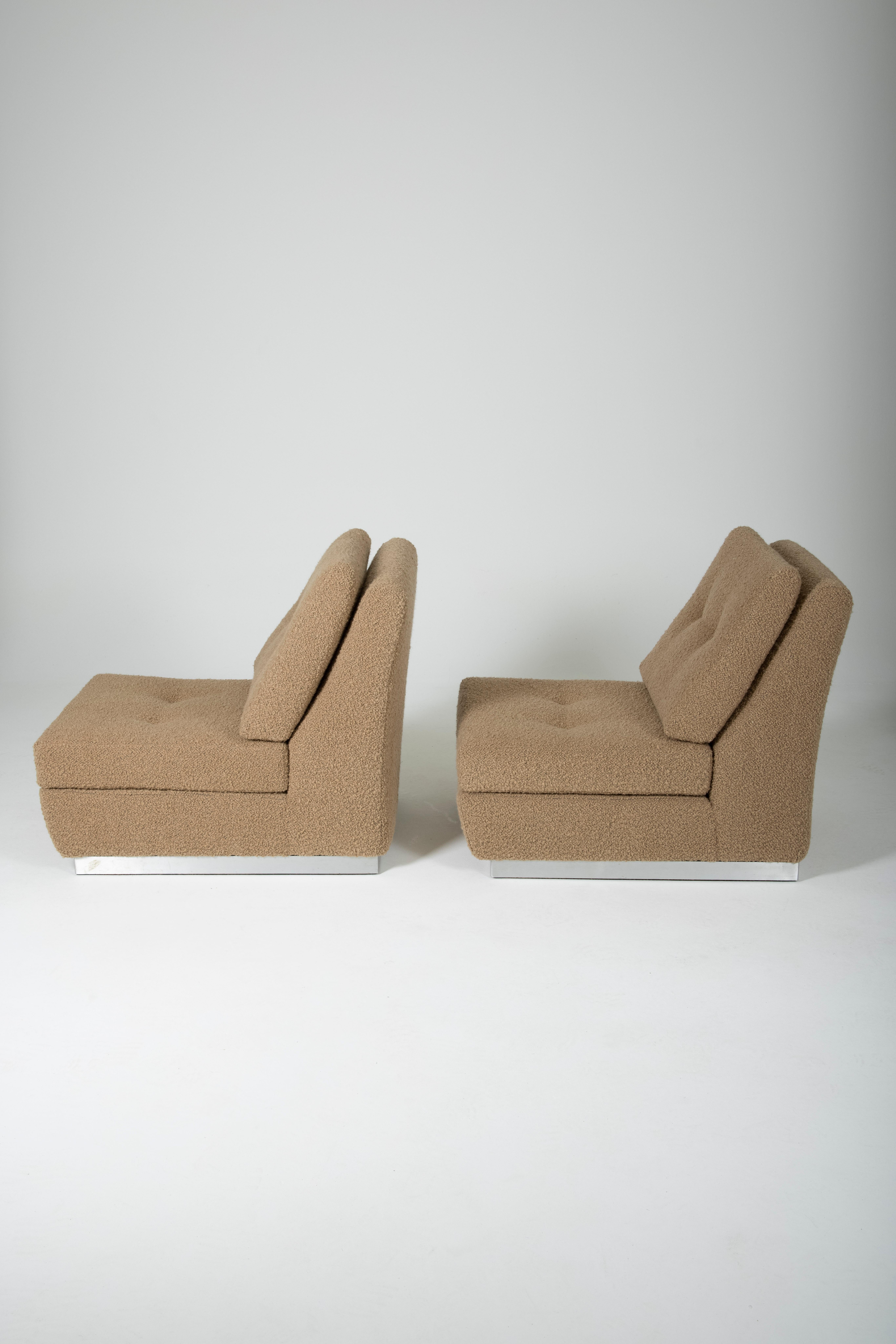 Pair of Low Chairs Jacques Charpentier, 1970s In Excellent Condition In PARIS, FR