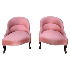 Coppia di sedie basse – stile Luigi Filippo – gambe cabriole – tessuto color erica