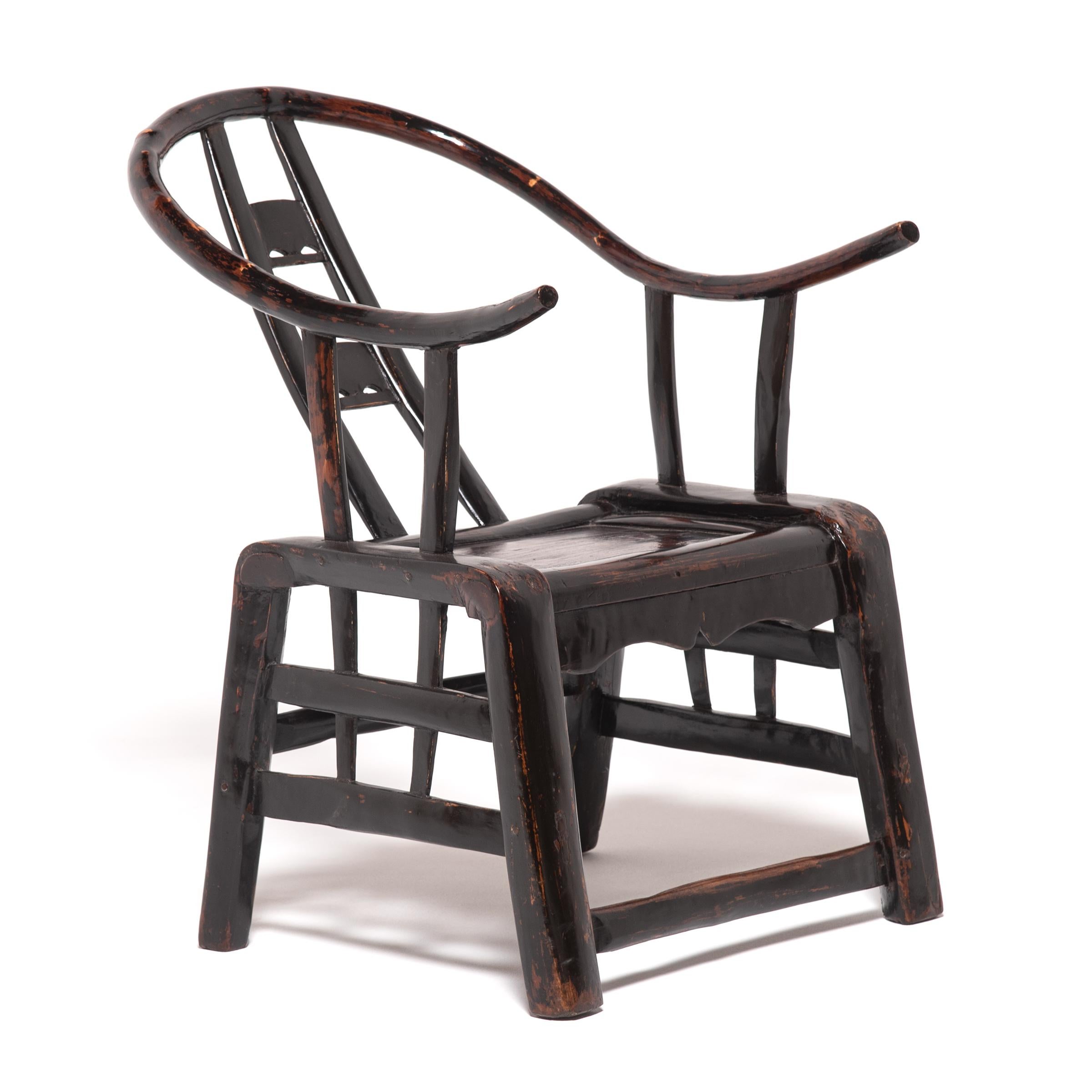 Qing Pair of Low Chinese Roundback Chairs, c. 1850 For Sale