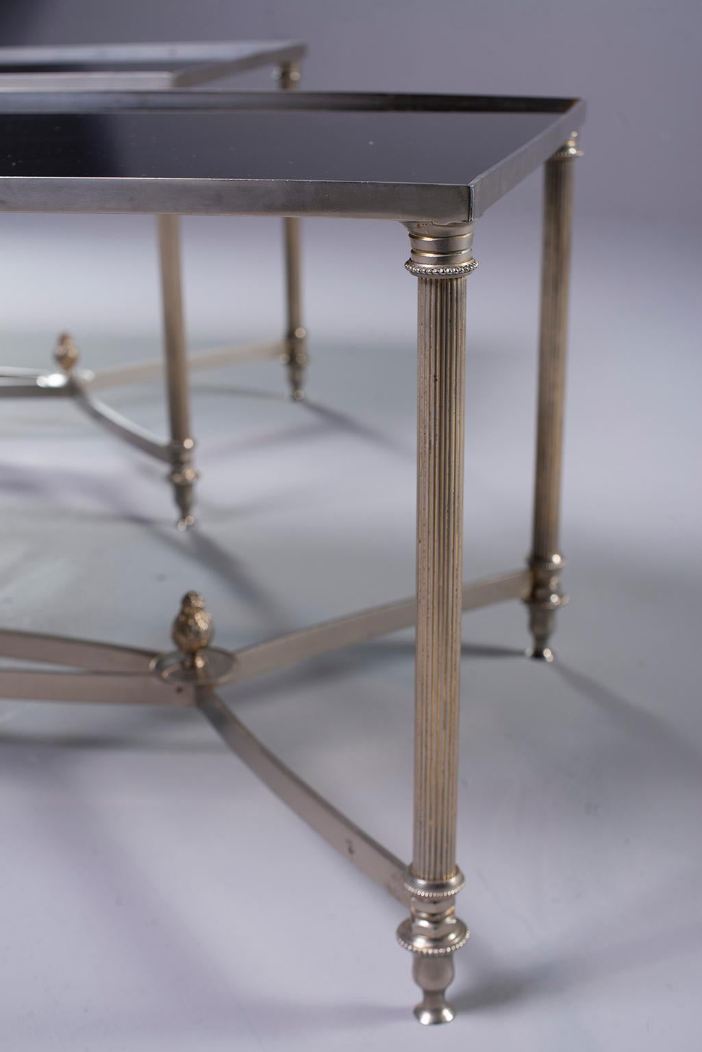 Neoclassical Pair of Low Cocktail Tables with Black Glass in the Style of Maison Baguès