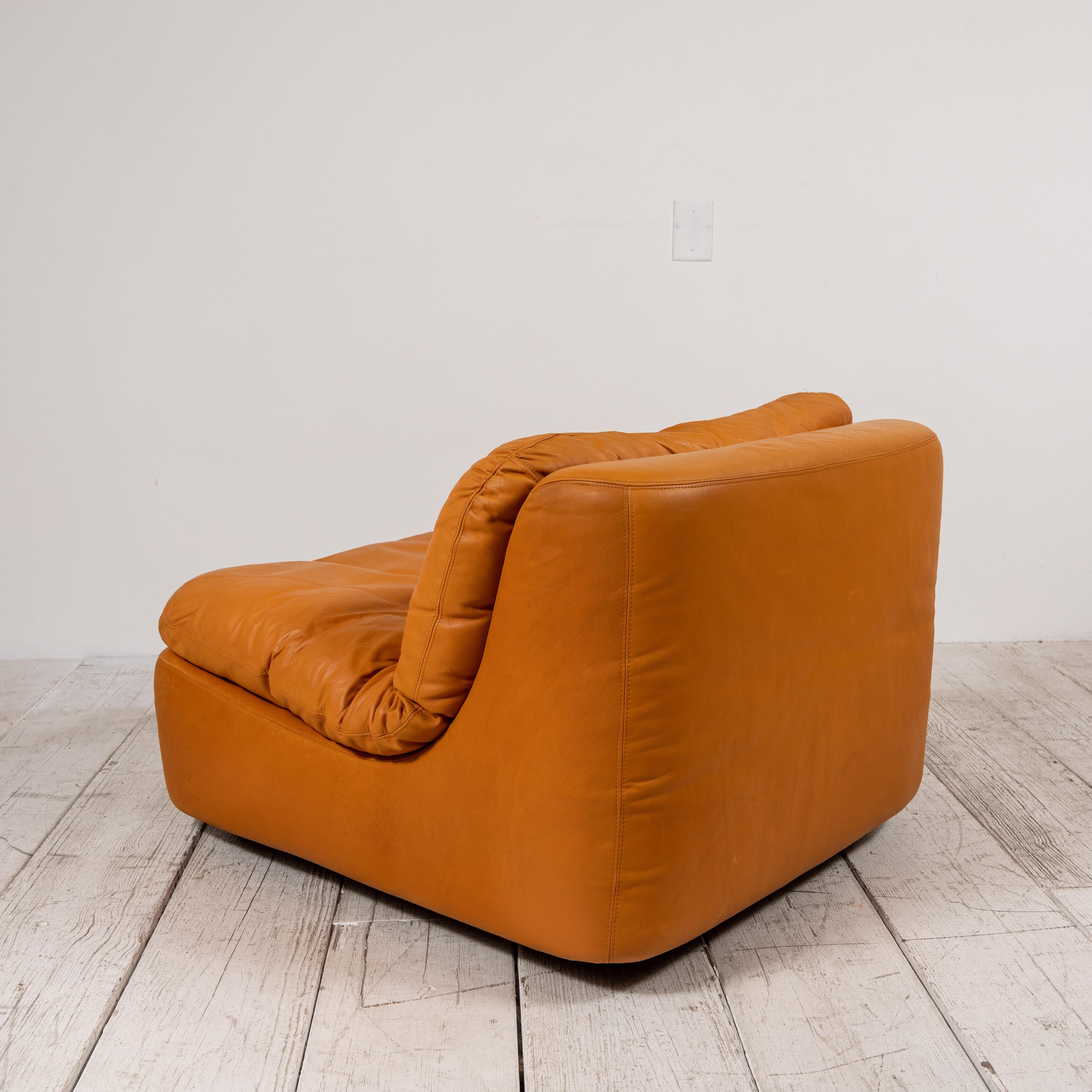 Pair of Low Kor Aldershof Tan Leather Lounge Chairs 3