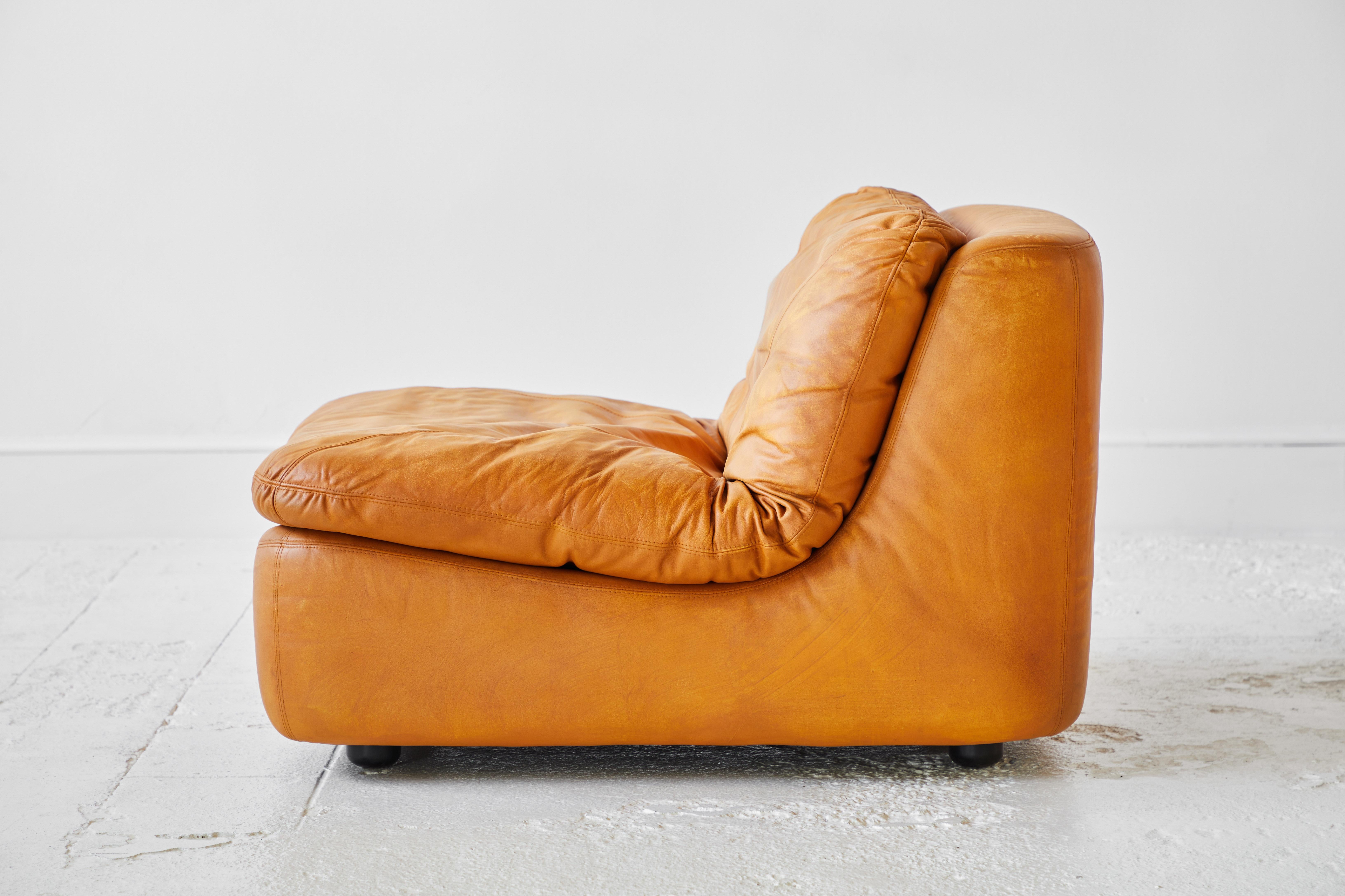 Mid-20th Century Pair of Low Kor Aldershof Tan Leather Lounge Chairs