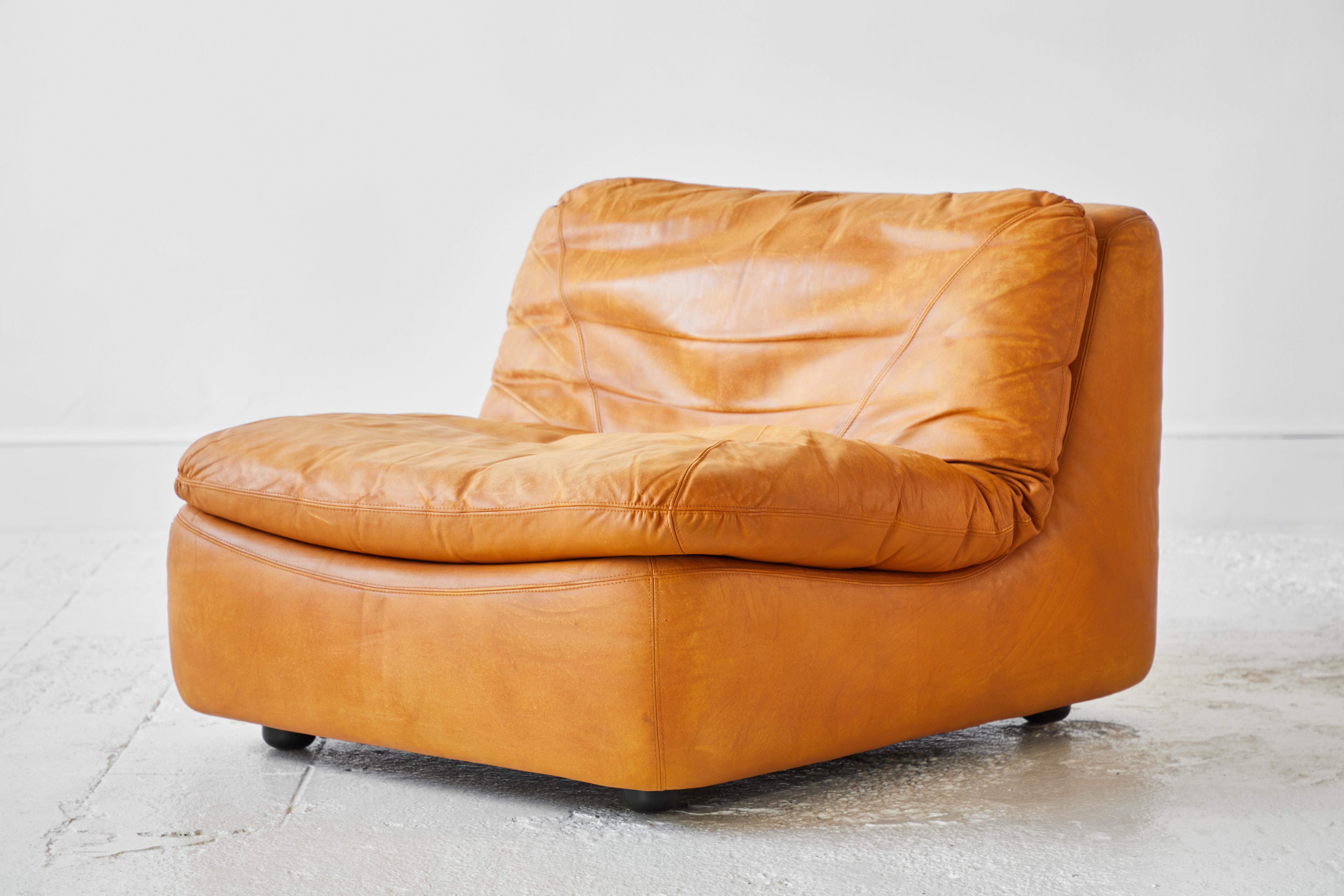 Pair of Low Kor Aldershof Tan Leather Lounge Chairs 1