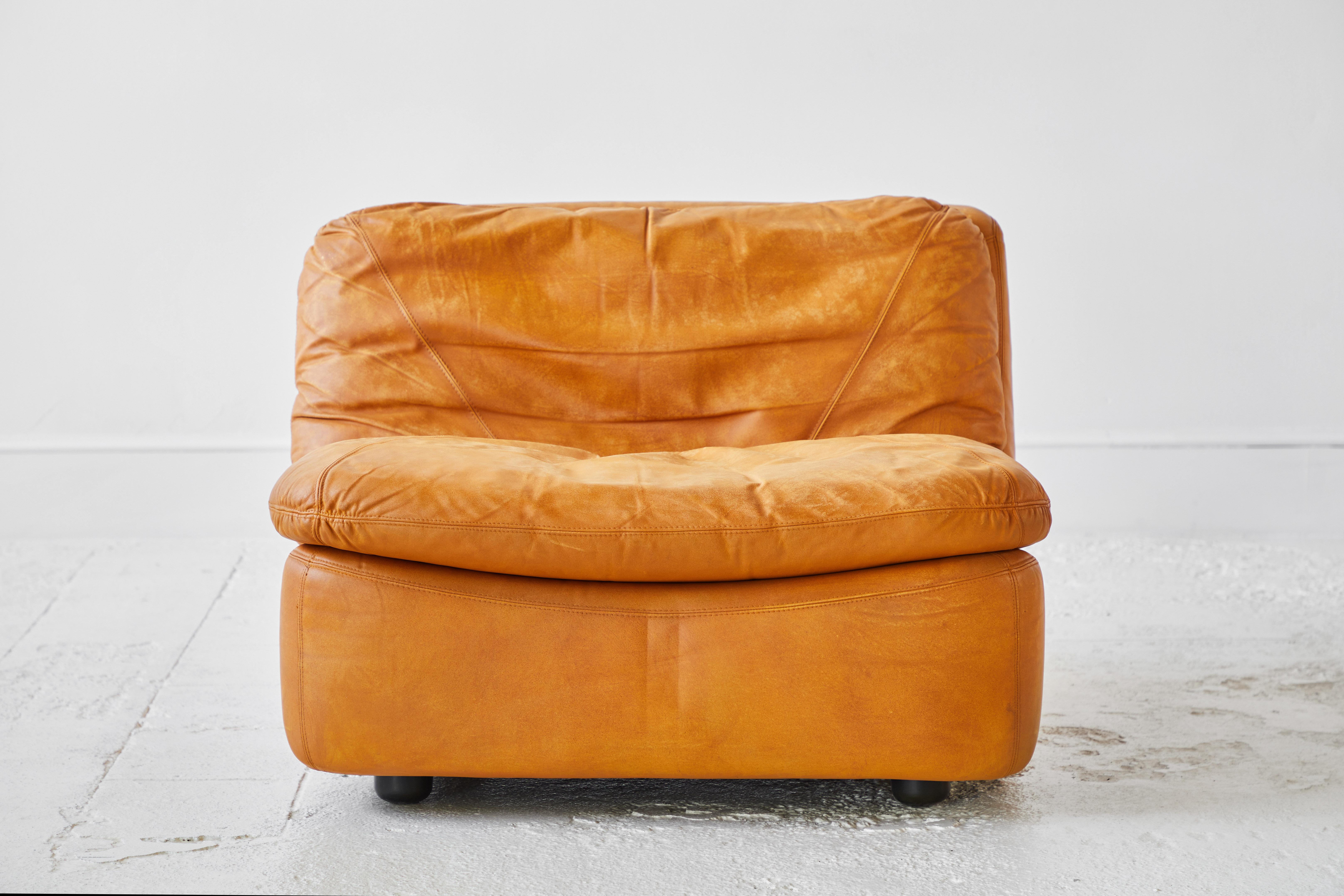 Pair of Low Kor Aldershof Tan Leather Lounge Chairs 2