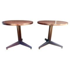 Pair of Low Mahogany and Brass Pedestal Side Tables by Edward Wormley for Dunbar