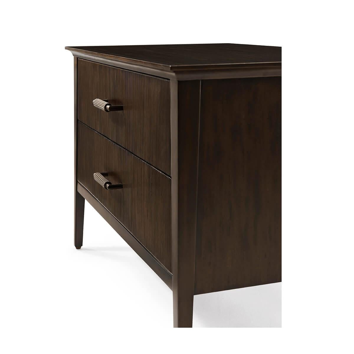 Contemporary Pair of Low Mid Century Style Nightstands For Sale