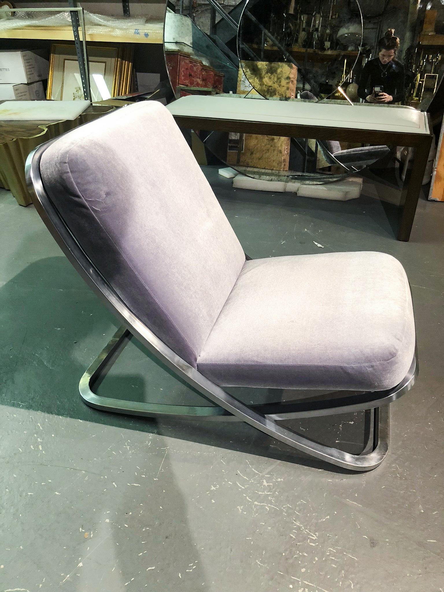 Pair of Low Nickel Slipper Chairs, France, 1970s In Good Condition For Sale In New York, NY