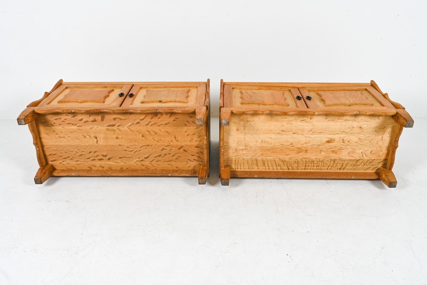 Pair Of Low Oak Cabinets Attributed To Henry 'Henning' Kjaernulf, Circa 1970's 11