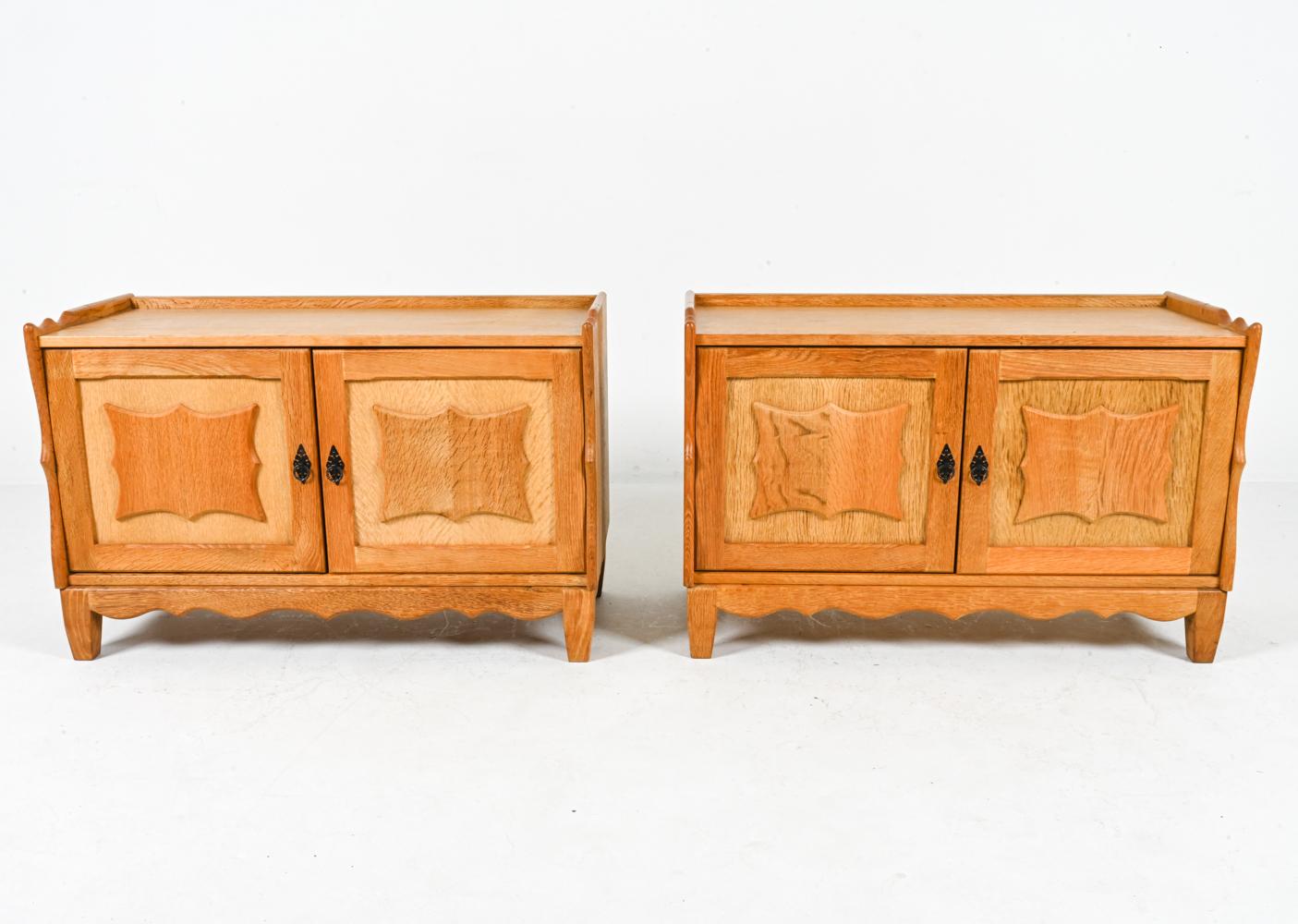 Brutalist Pair Of Low Oak Cabinets Attributed To Henry 'Henning' Kjaernulf, Circa 1970's