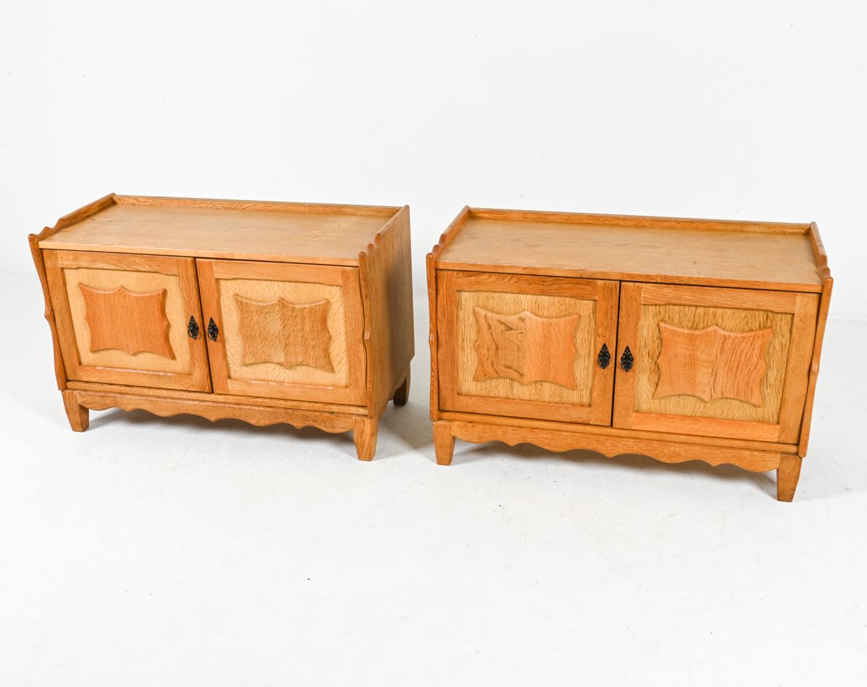 Danish Pair Of Low Oak Cabinets Attributed To Henry 'Henning' Kjaernulf, Circa 1970's