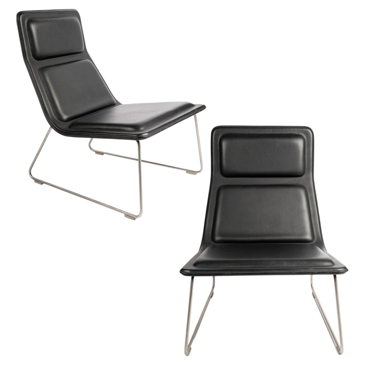 Coppia di sedie in pelle "Low Pad" di Jasper Morrison per Cappellini