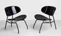 Pair of Low Patent Leather Armchairs by Rino Vernuccio, Italy, circa 1960