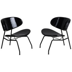 Pair of Low Patent Leather Armchairs by Rino Vernuccio, Italy, circa 1960