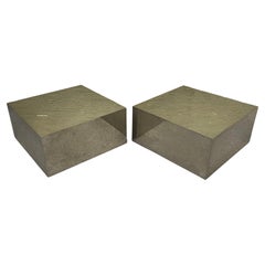 Pair of Low Profile Industrial Stainless Steel End Tables / Pedestals