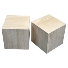 Pair of Low Profile Italian Travertine Side Tables