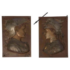 Pair Of Low Relief Of Napoleon III Period, 19th century Cast Iron.