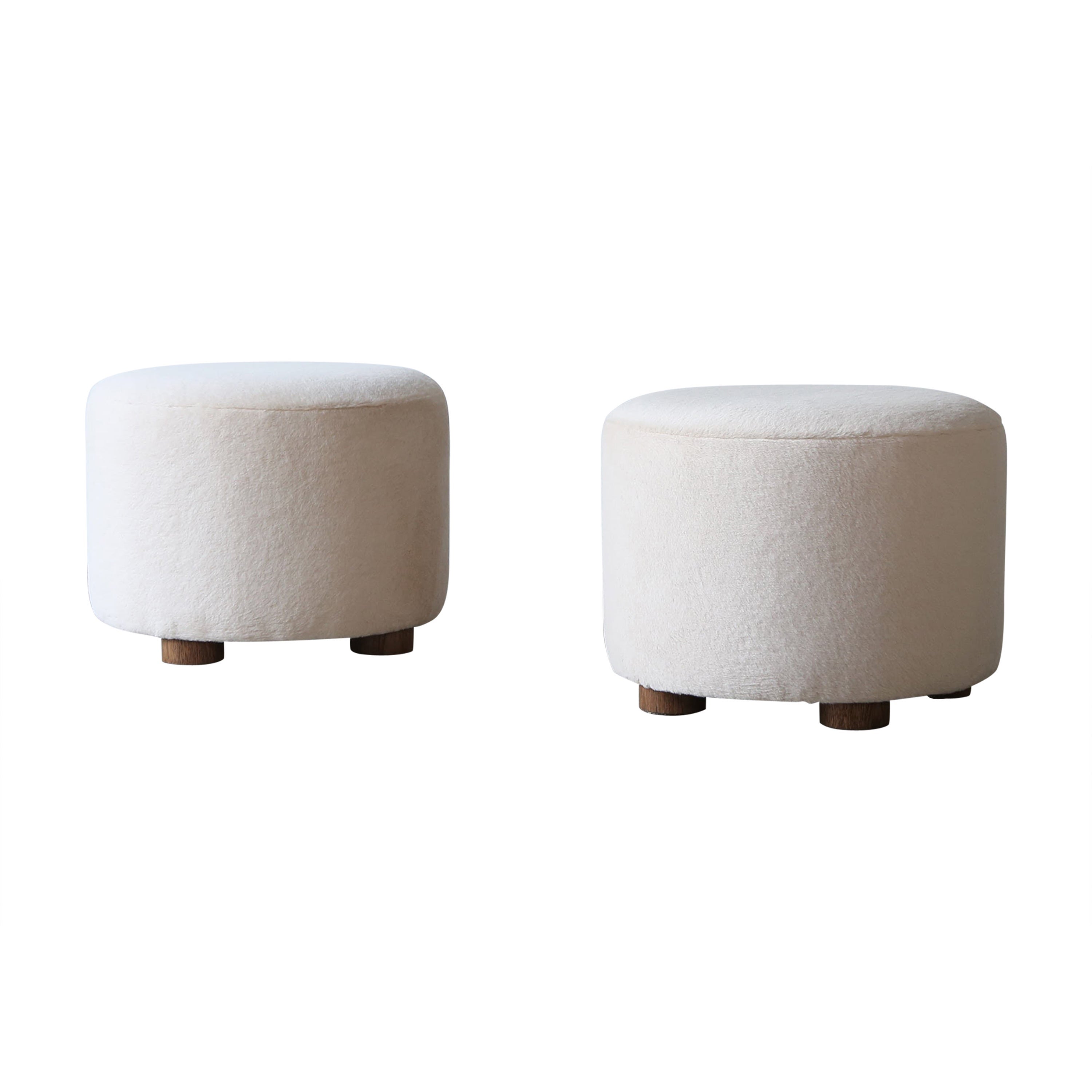 Pair of Low Round Ottomans / Footstools in COM
