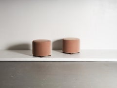 Pair of Low Round Ottomans / Footstools in Pink Mohair