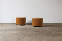 Pair of Low Round Ottomans / Footstools in Pure Gold Mohair