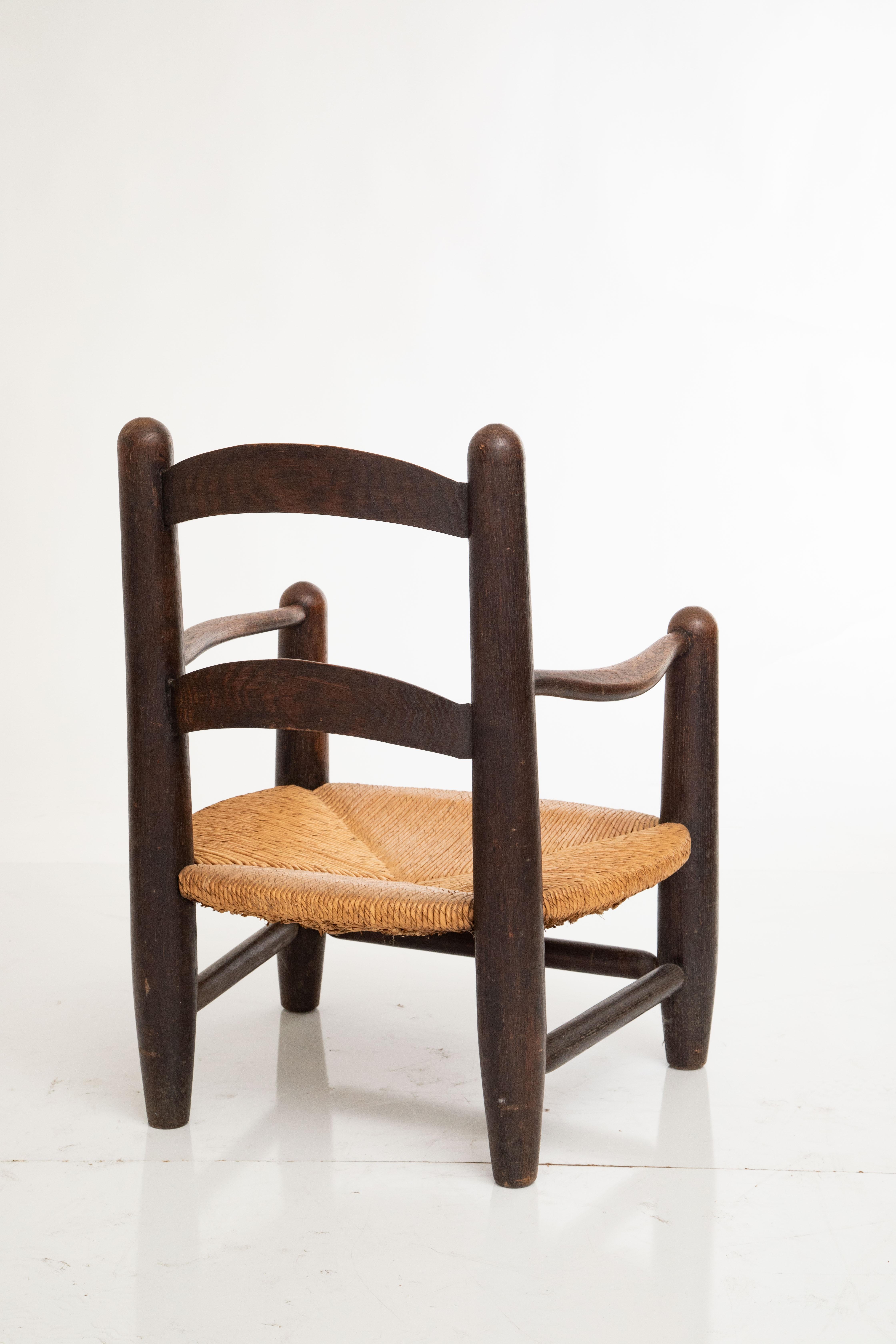 20th Century Pair of Oak and Rush Seats Armchairs, France, 1950's For Sale