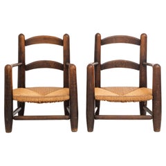 Vintage Pair of Low Rush Seats Armchairs, France, 1950's