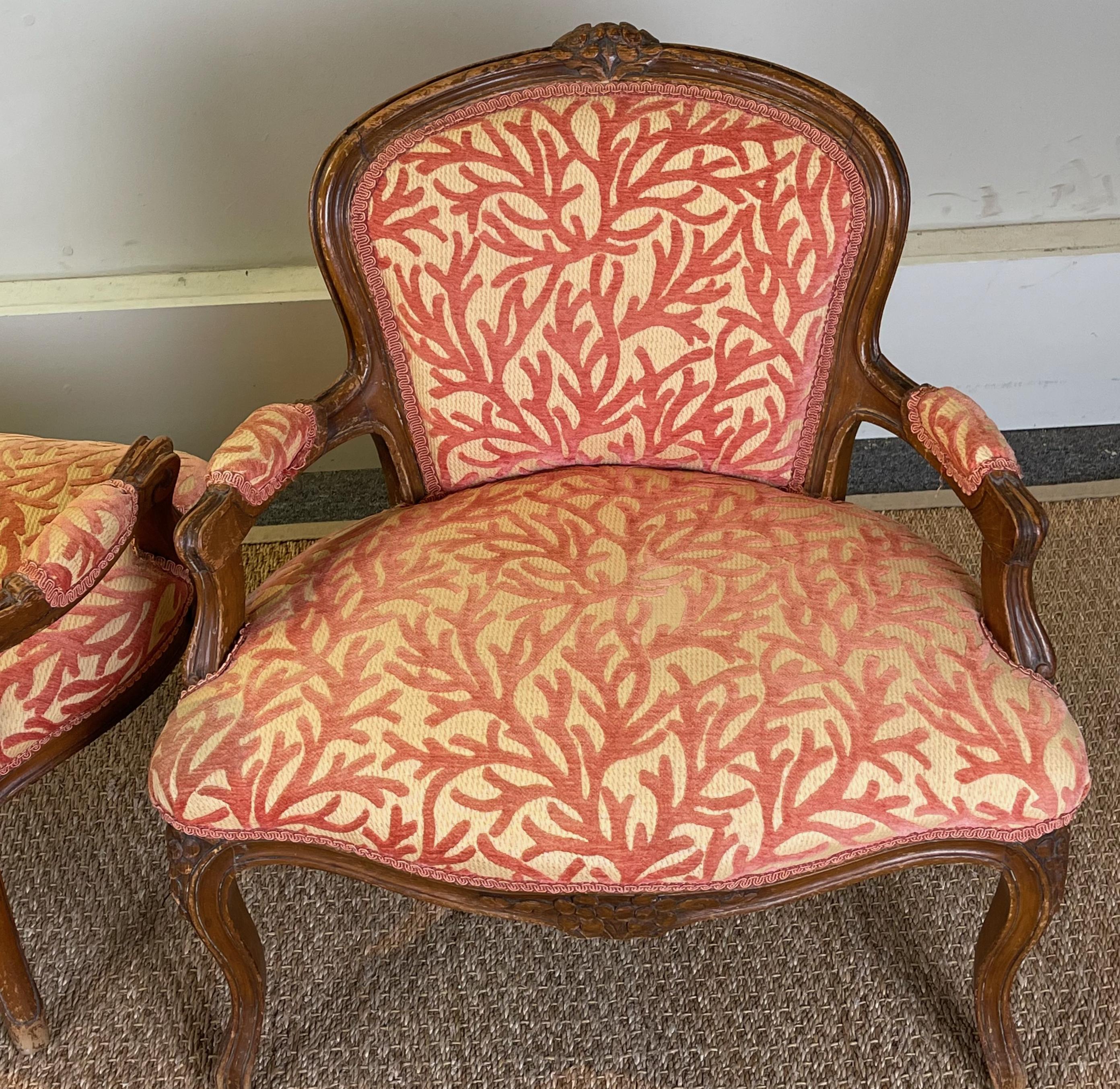 Pair of Low Slung French Fauteuils For Sale 4