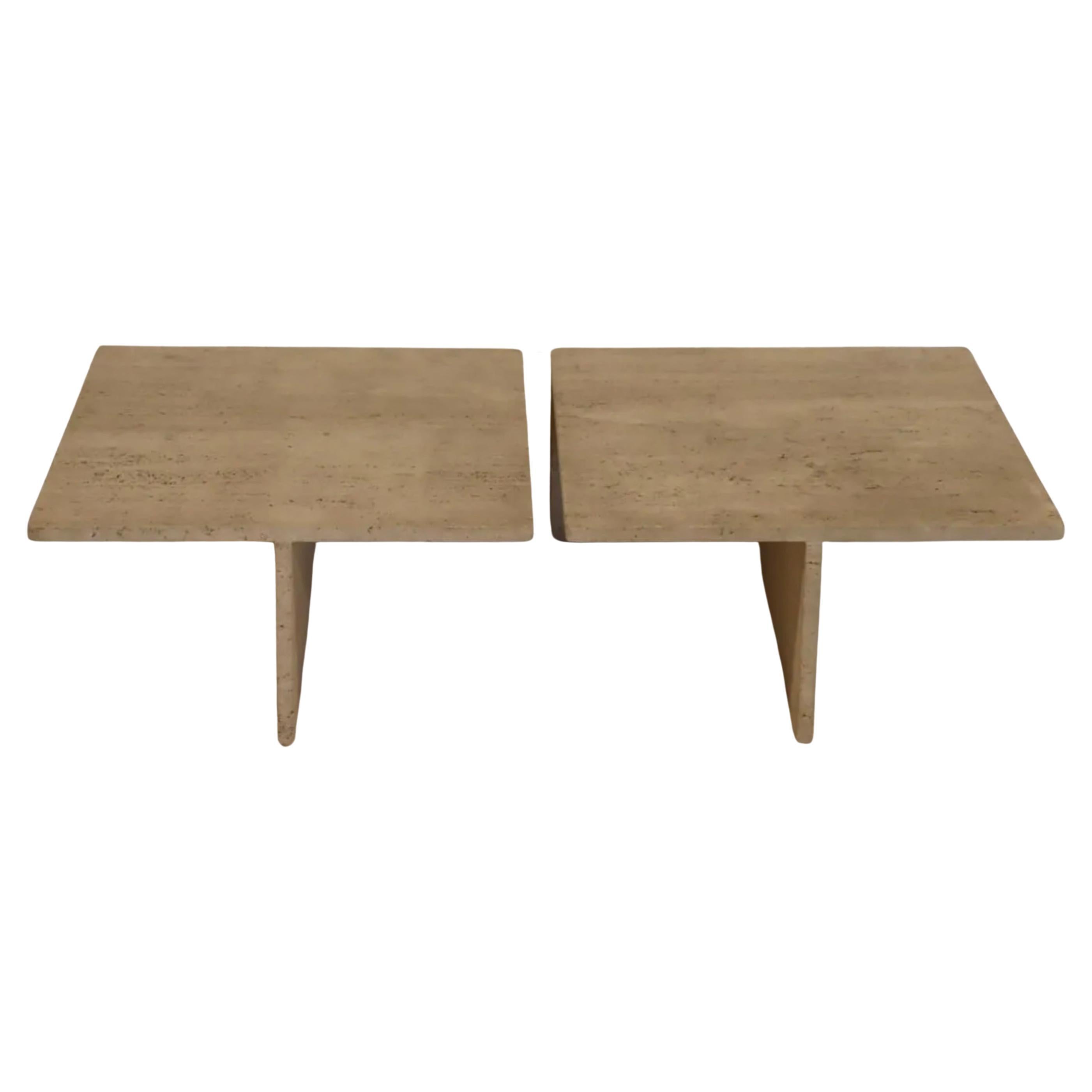 Pair of Low Square Up & Up Travertine end coffee tables or Nightstands circa 1970 Made in Italy. Simple design solid travertine end tables or nightstands. Located in Brooklyn NYC.

Made by Up & Up C.1970 Italy

Sold as (1) Pair a set of (2) Matching