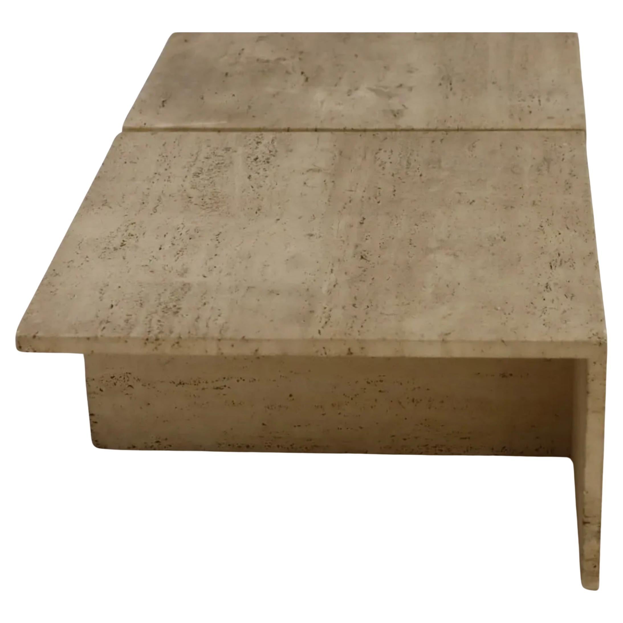 Mid-Century Modern Pair of Low Square Up & Up Travertine end coffee tables or Nightstands Italy For Sale