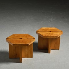 Pair of Low Stools, René Martin, Méribel France