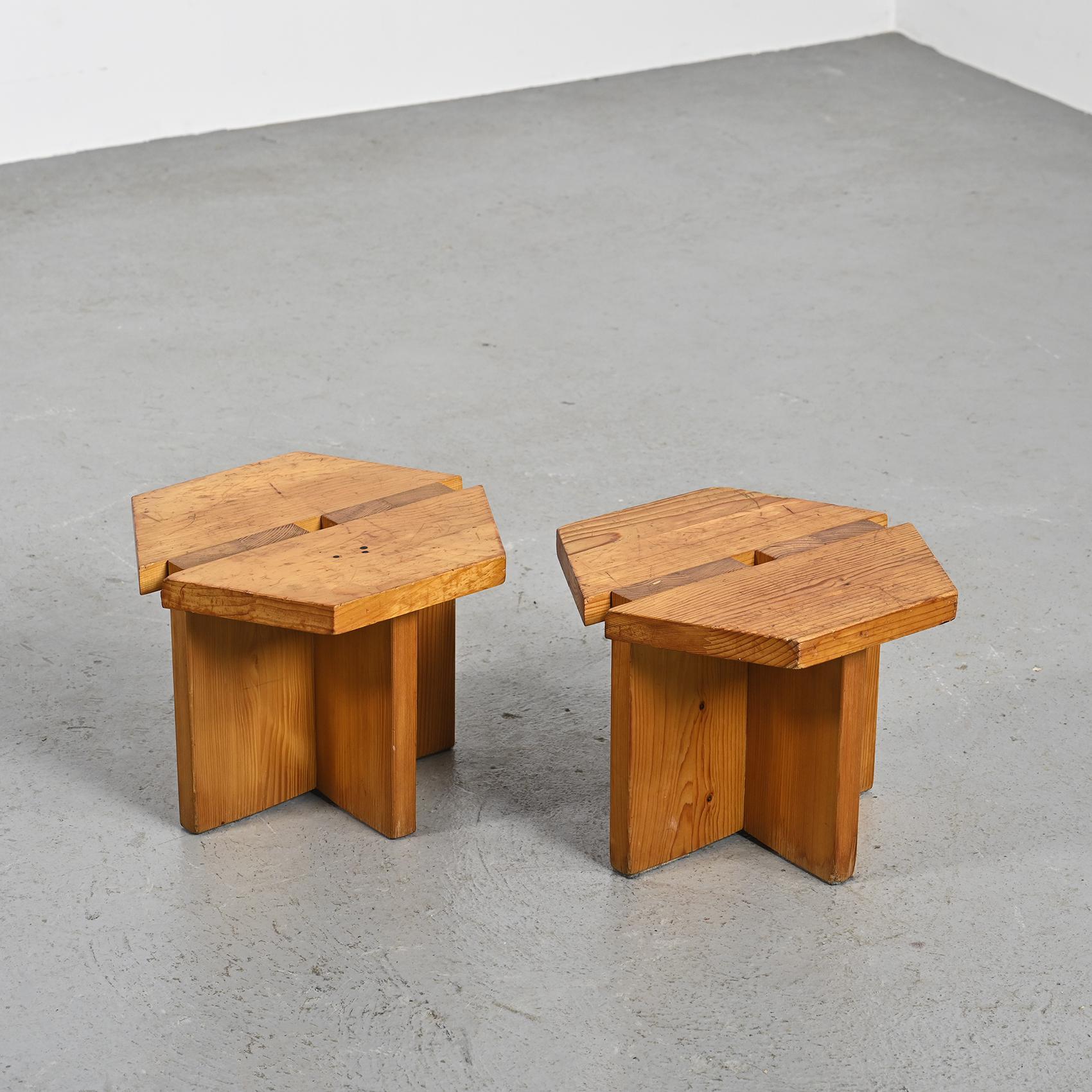 French Pair of Low Stools, René Martin, Méribel France