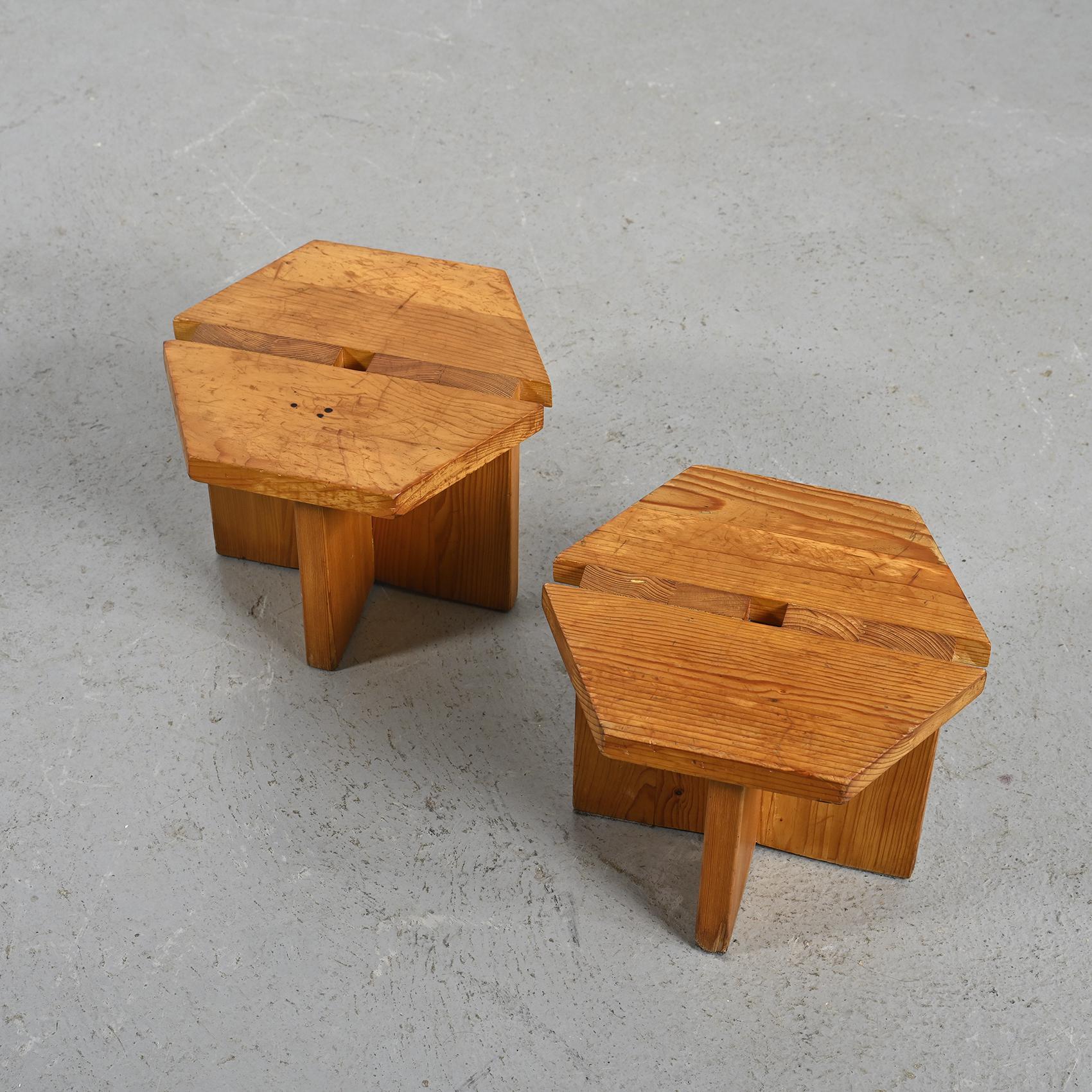 Pair of Low Stools, René Martin, Méribel France In Good Condition In VILLEURBANNE, FR