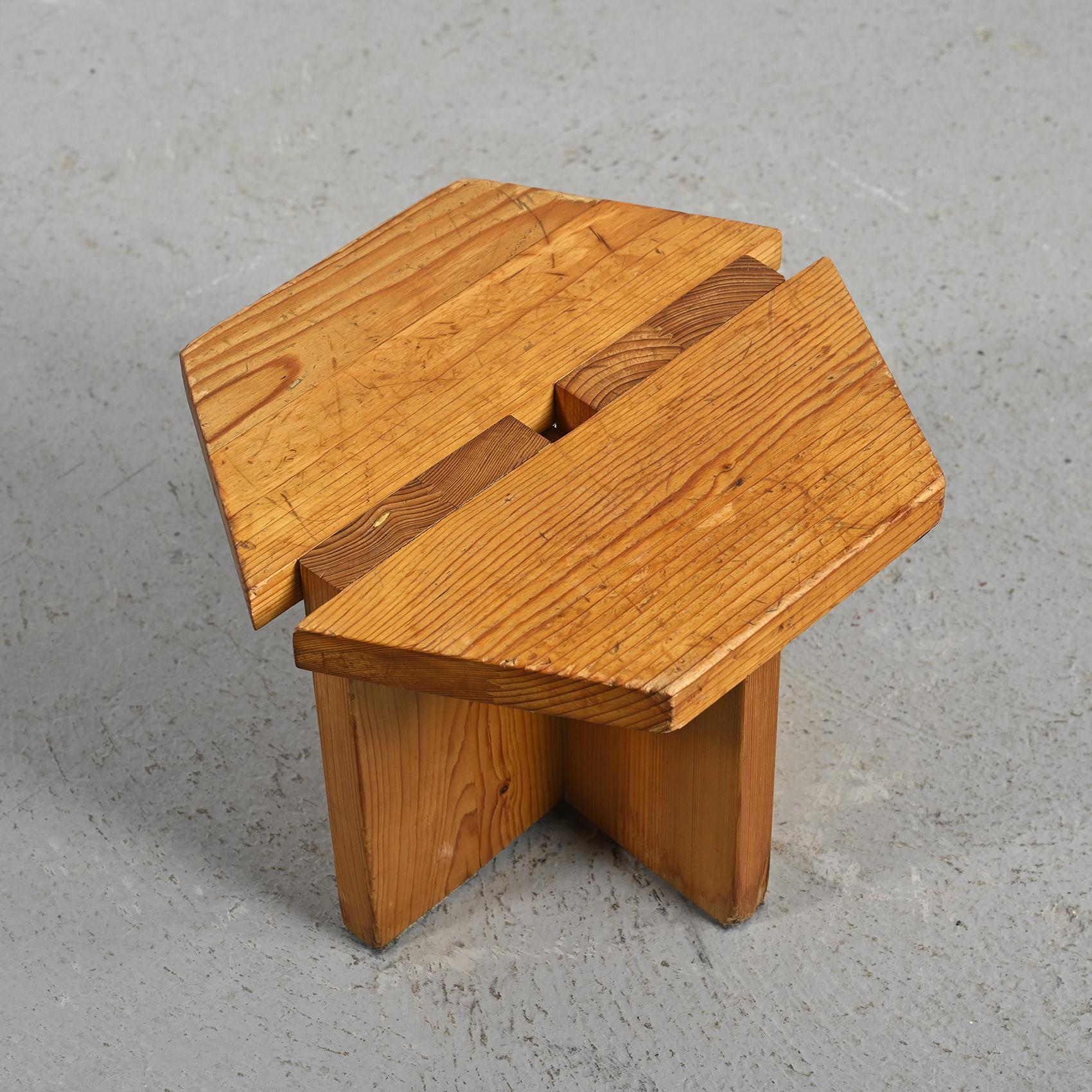 Pine Pair of Low Stools, René Martin, Méribel France