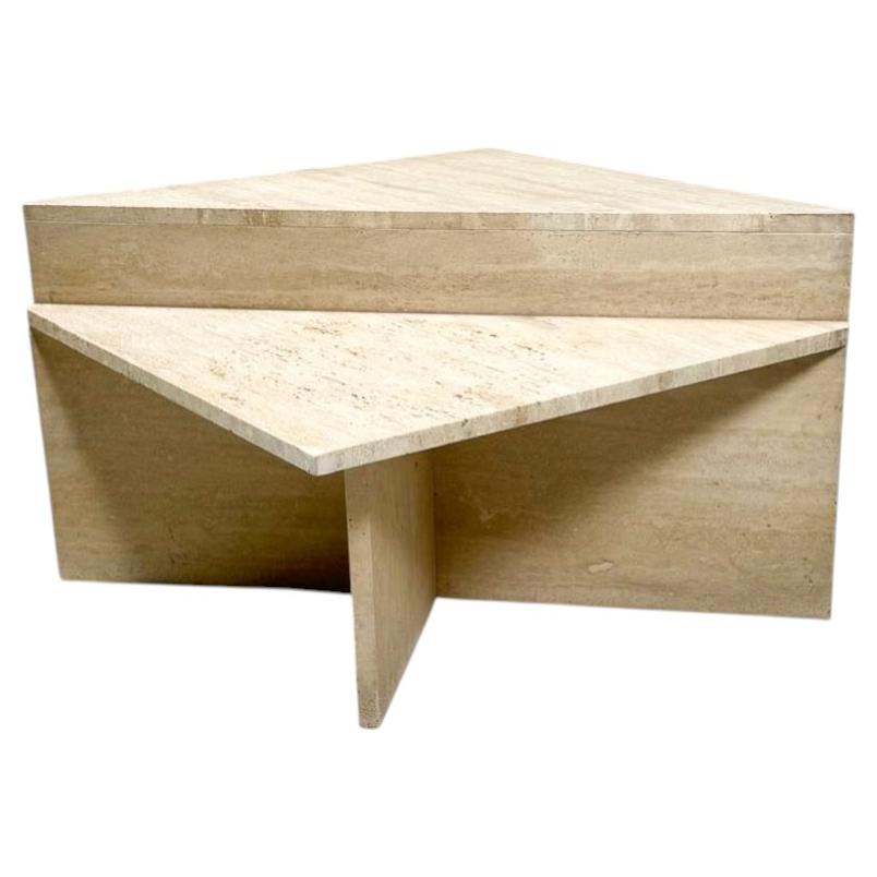 Pair of Low Triangular Travertine Tables Up & Up, 1970s For Sale