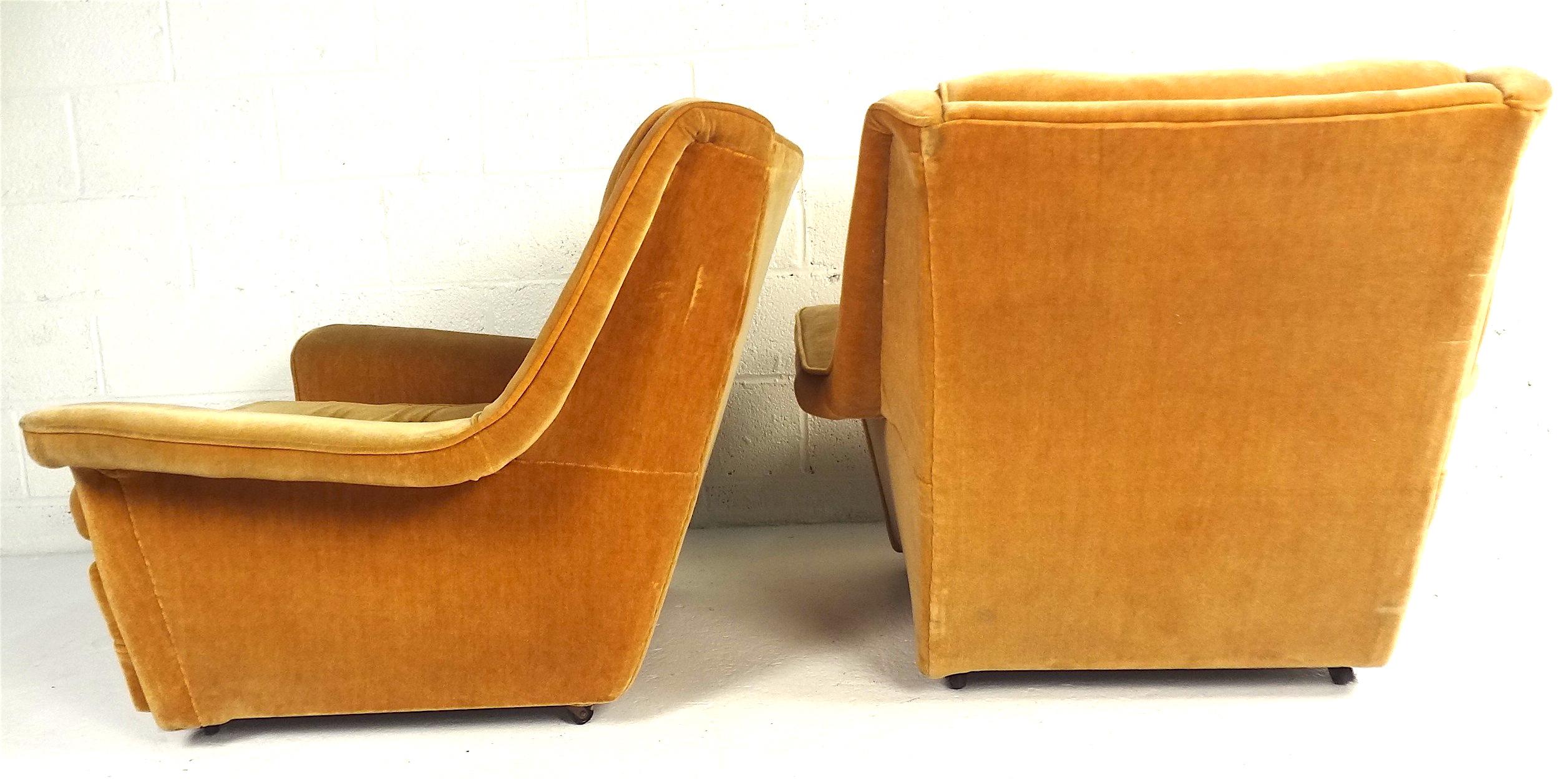 Upholstery Pair of Low Tufted Velvet Lounge Chairs