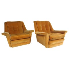 Pair of Low Tufted Velvet Lounge Chairs