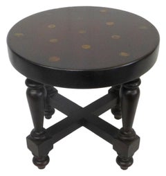 Pair of Low Turned Wood Side Tables or Stools with Inset Coins