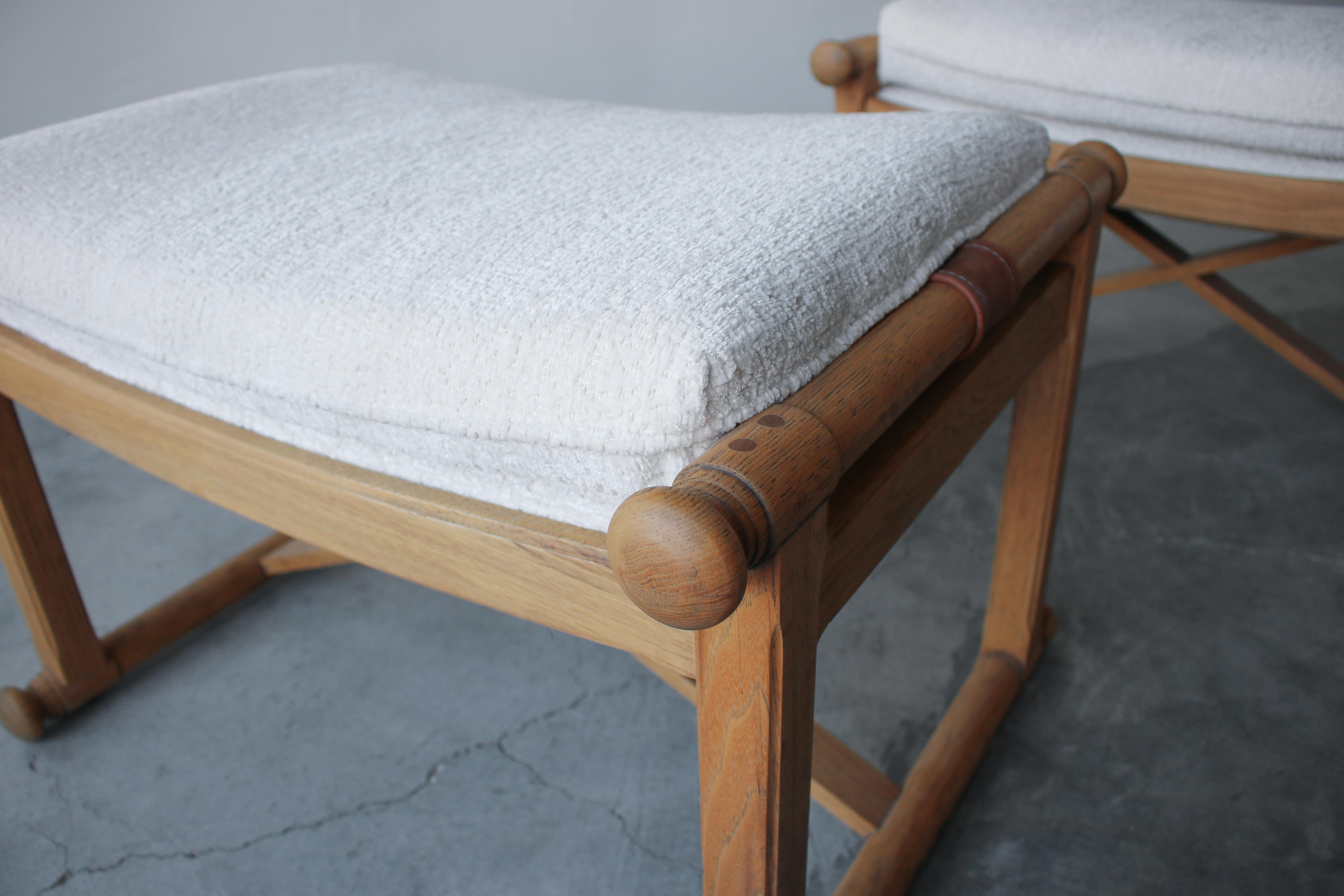 Pair of Low Vintage Oak X-Base Stools 2