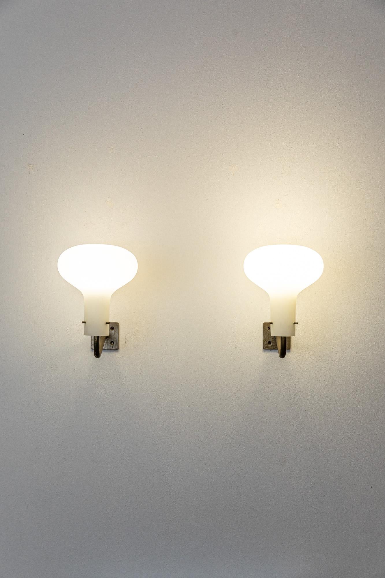 Brass Pair of LP12 wall lights by Ignazio Gardella for Azucena, Italy, 1950