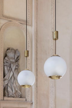 Pair of LS2 "Pallone" pendant lamps by Luigi Caccia Dominioni for Azucena