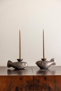 Pair of “Lucciolo Oro” glazed stoneware candleholders by Tonino Negri, Italy
