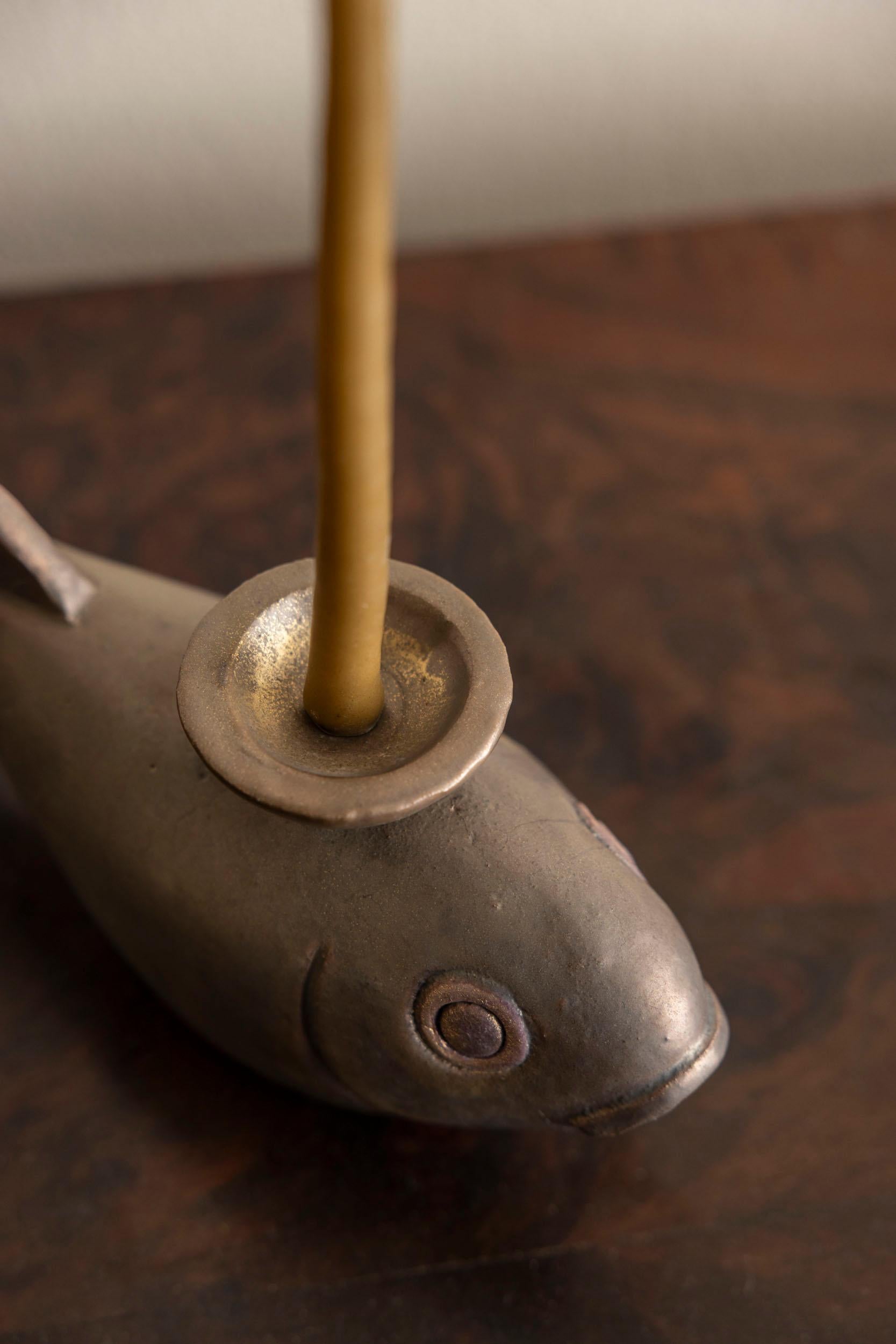 Grès Paire de bougeoirs en grès émaillé 