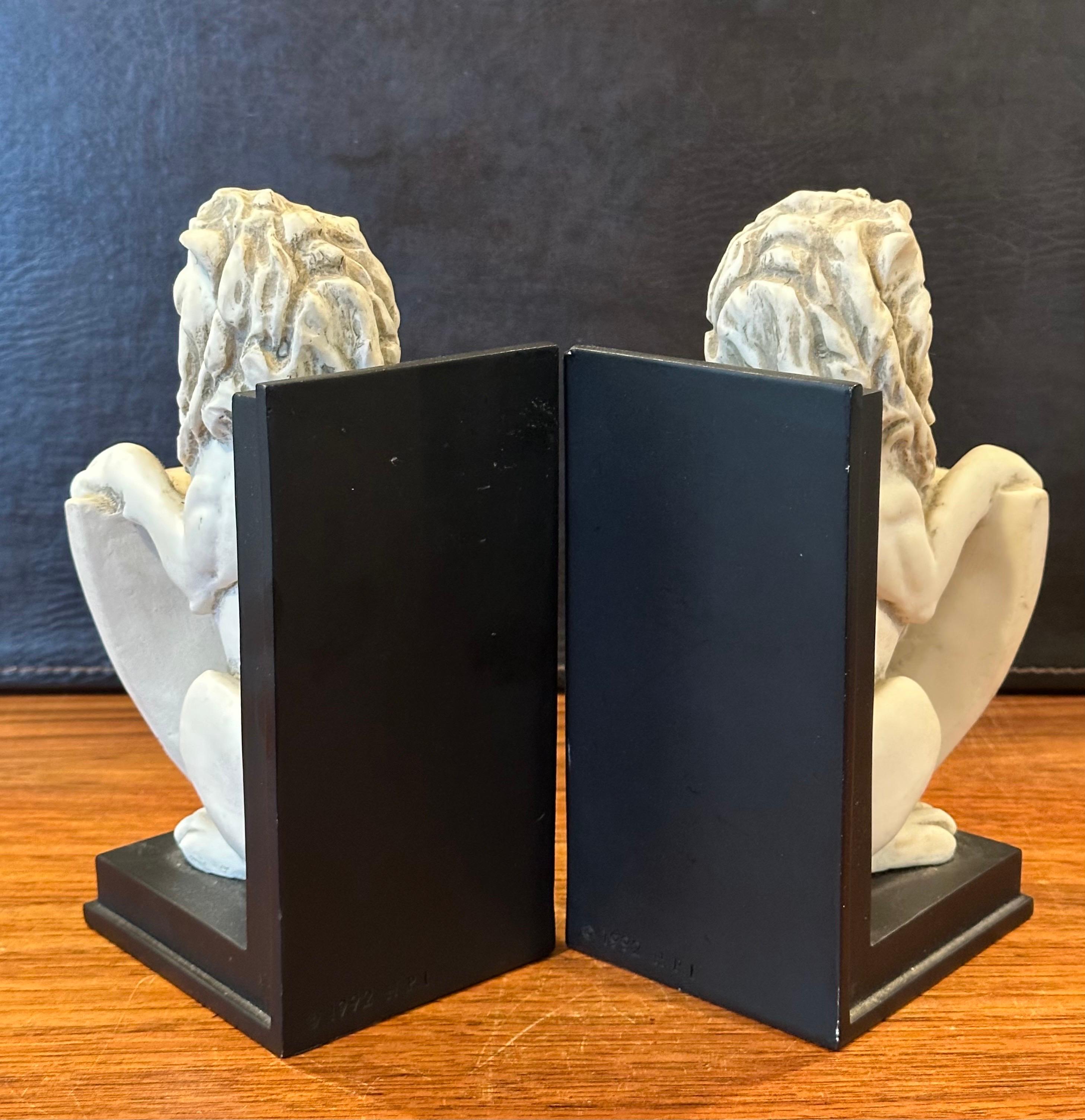 Resin Pair of Lucerne Lion Bookends by HPI For Sale