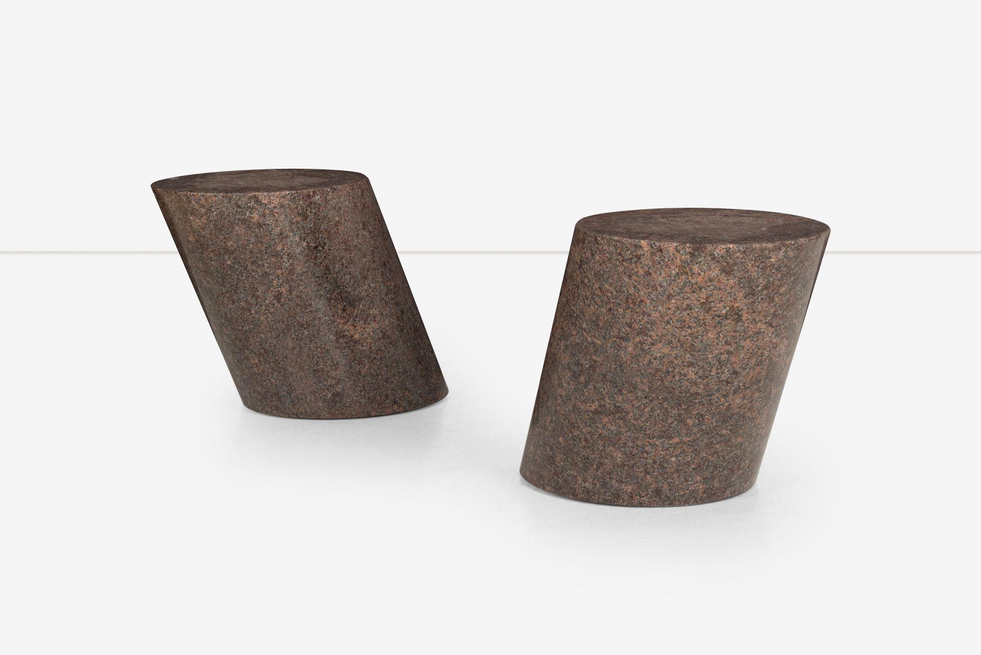 Pair of Lucia Mercer End Tables for Knoll 1982 in Custom Sierra Brown Granite In Good Condition For Sale In Chicago, IL