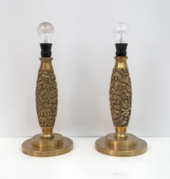 Pair of Luciano Frigerio Mid-Century Modern Italian Bronze Table Lamps, 1970s