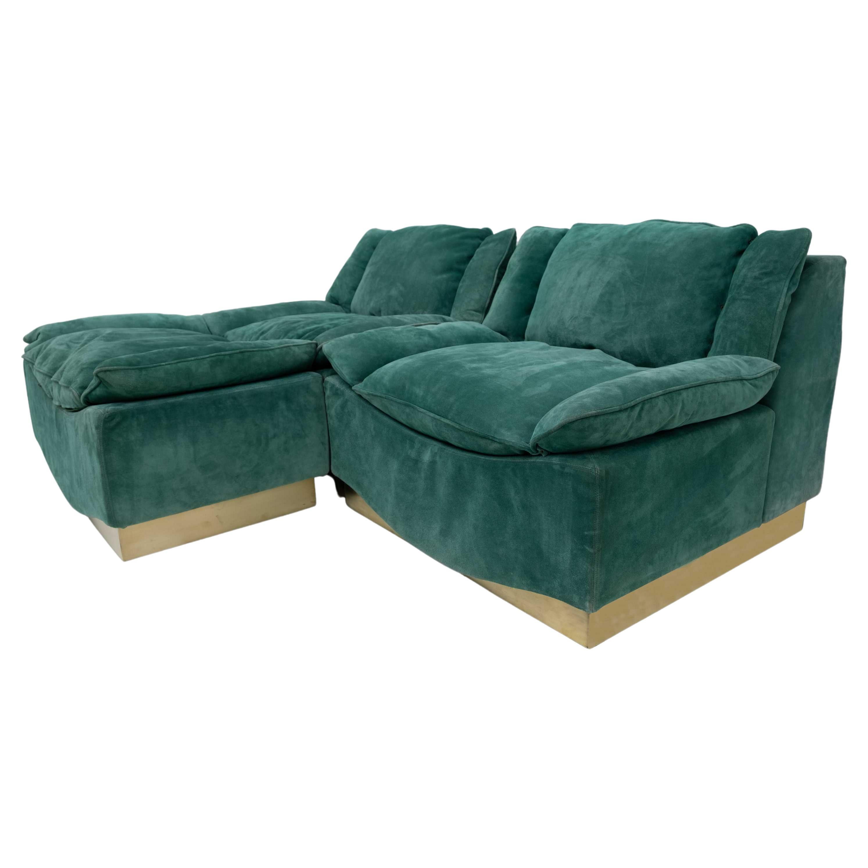 Pair of Luciano Frigerio Mid-Century Modern Suede Armchairs and Footrest, 1970s For Sale