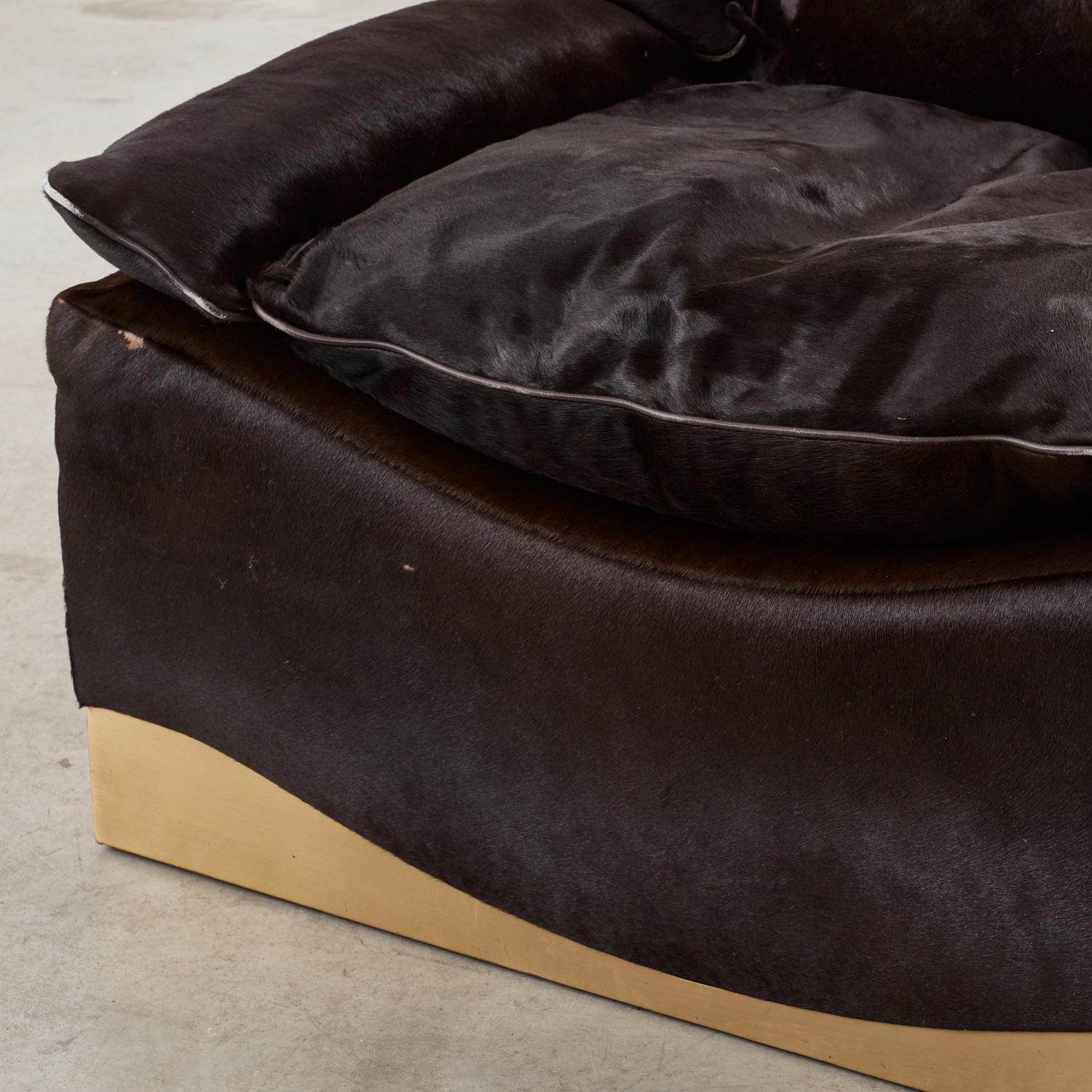 Pair of Luciano Frigerio ponyhair armchairs & ottoman - Italy, 1970s For Sale 6